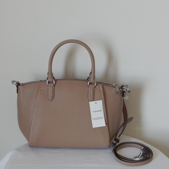 NWT COACH ELISE Pebbled Leather Medium Satchel Top Handle Bag in Light Taupe - Picture 6 of 13